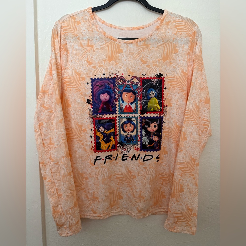 Women’s Adult T Shirt  Halloween Size XL Orange Round Neck Design Caronile